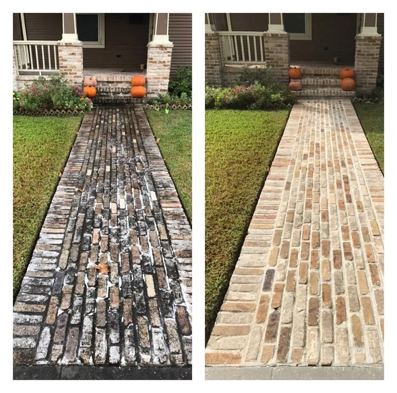 Brick walkway pressure washing before and after Sacramento