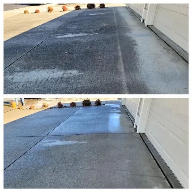 Concrete driveway pressure washing before and after Sacramento