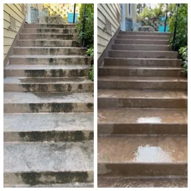 Concrete stairs pressure washing before and after Sacramento